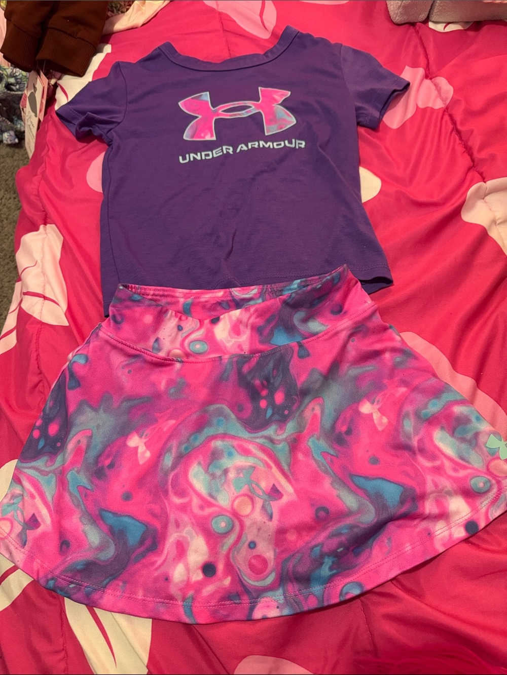 Under Armour Purple Tee with Pink and Teal Swirl Skort